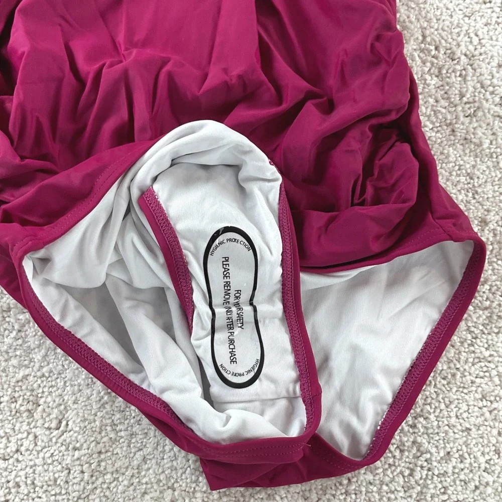 Charmo Womens Maternity One Piece Swimsuit Plum Scalloped Ruched‎ UPF 50+ Size M